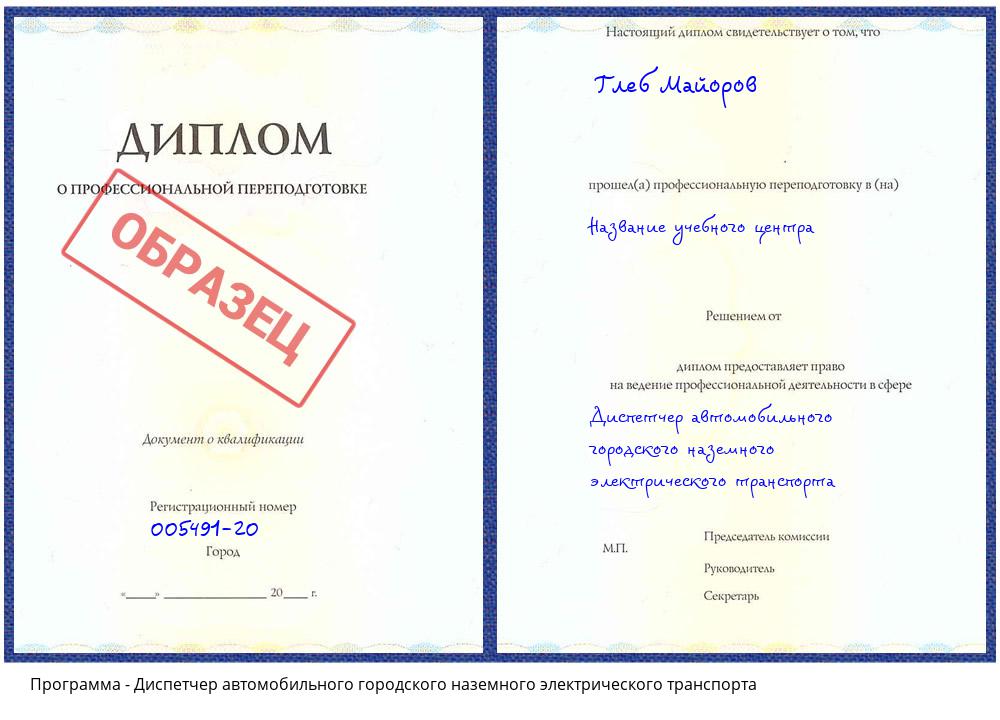 Диспетчер автомобильного городского наземного электрического транспорта Скопин