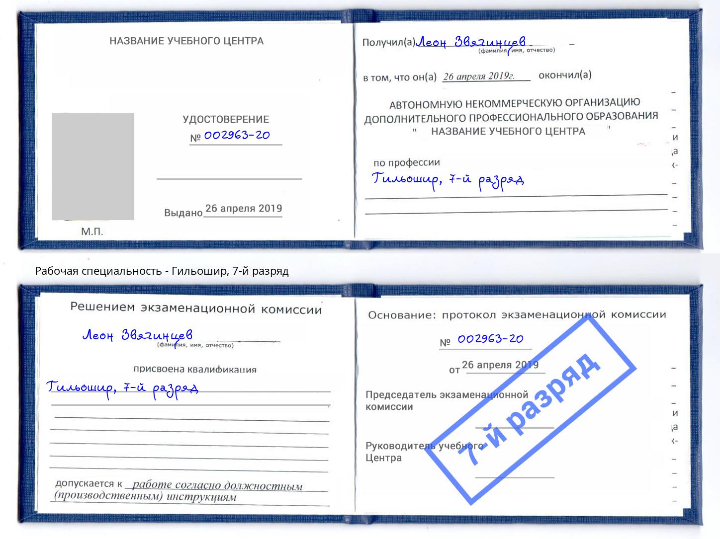 корочка 7-й разряд Гильошир Скопин