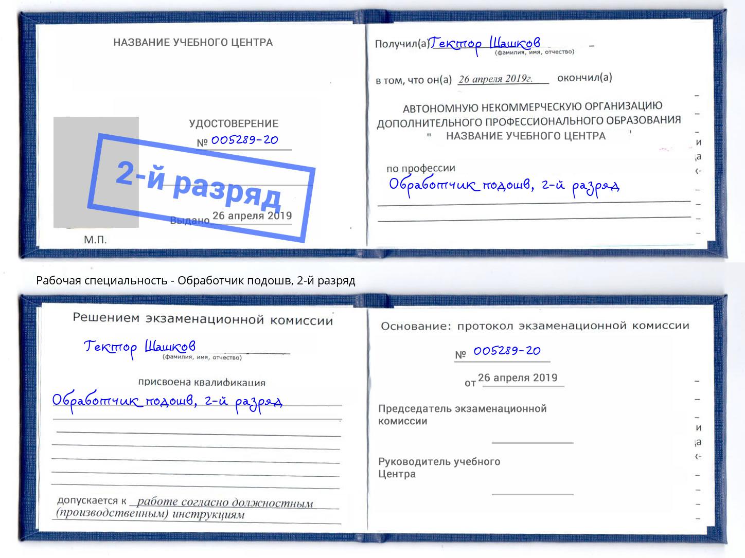 корочка 2-й разряд Обработчик подошв Скопин