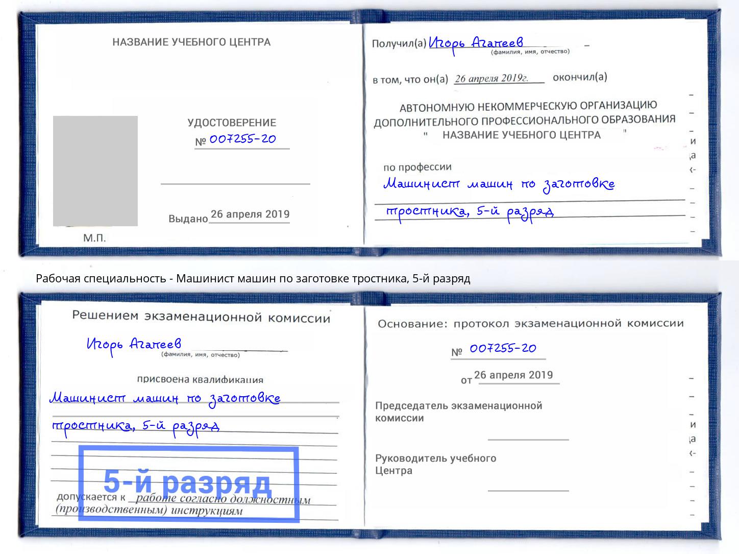 корочка 5-й разряд Машинист машин по заготовке тростника Скопин