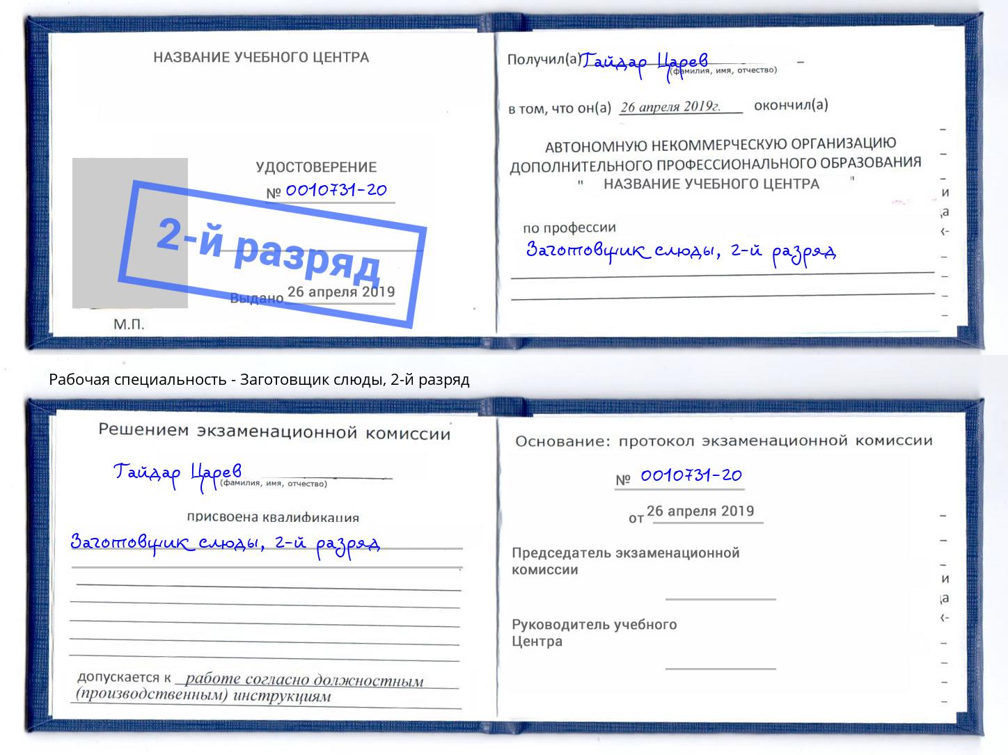 корочка 2-й разряд Заготовщик слюды Скопин