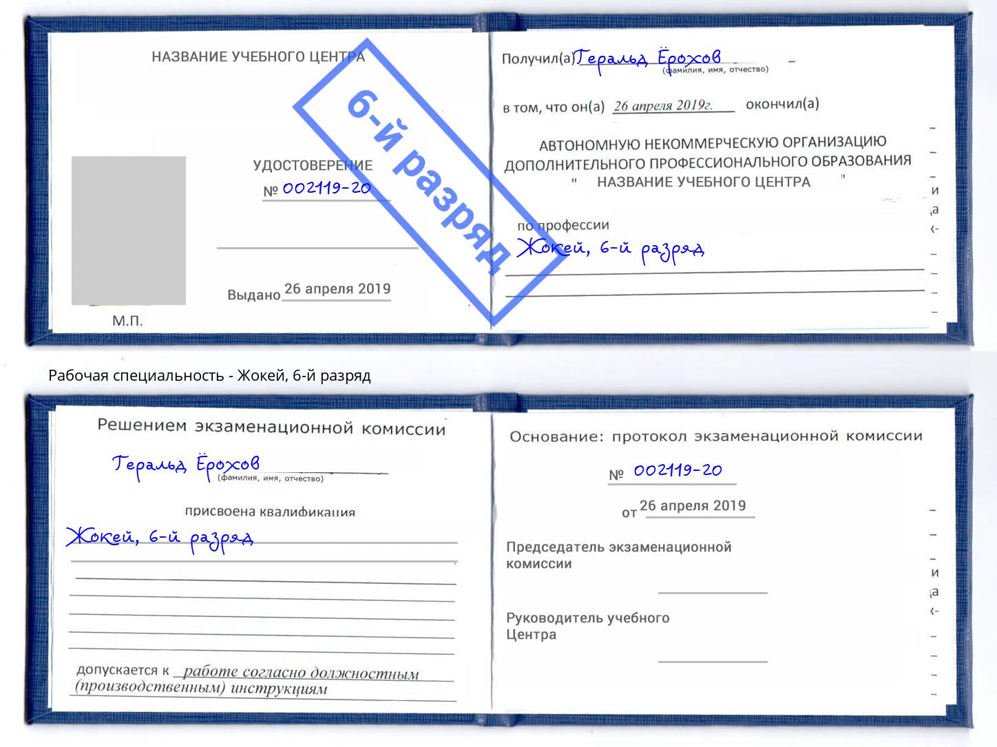 корочка 6-й разряд Жокей Скопин