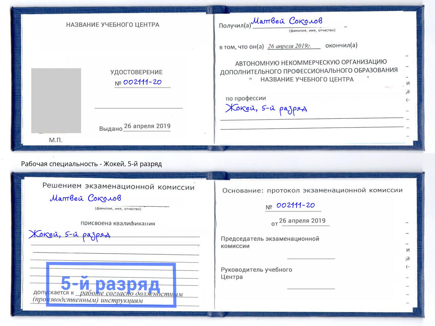 корочка 5-й разряд Жокей Скопин
